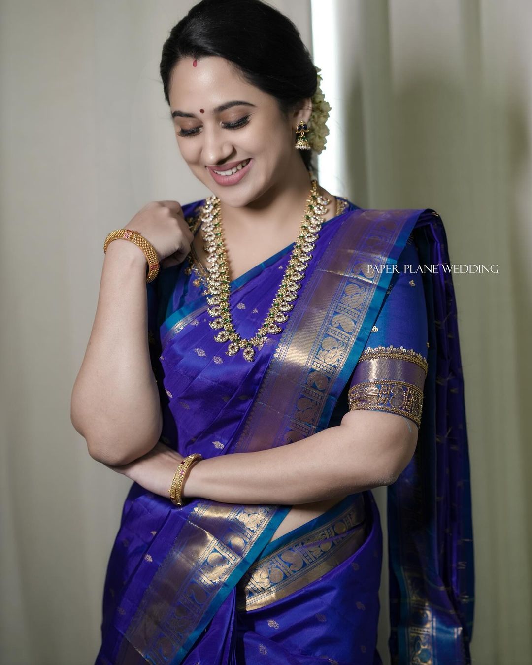 MALAYALAM ACTRESS MIYA GEORGE STILLS IN BLUE SAREE BLOUSE 2